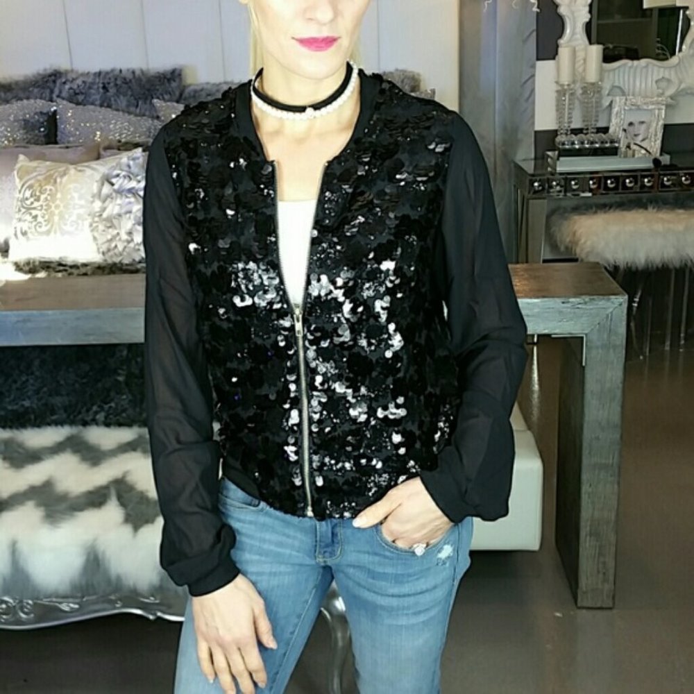 SEQUIN BOMBER JACKET - Picture 1 of 3